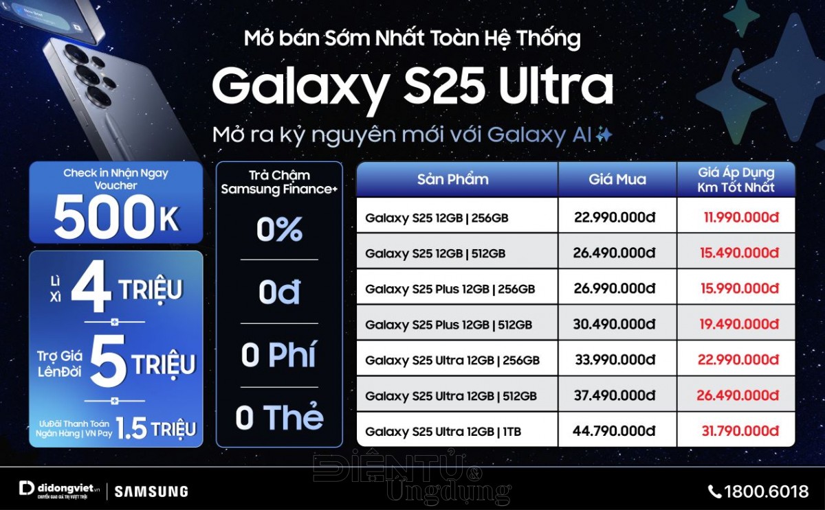 Di Động Việt trả hàng sớm cho khách đặt mua Galaxy S25 trên toàn hệ thống